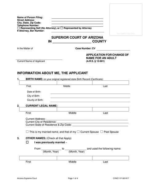 Free Arizona Name Change Forms | Petition CVNC11F - PDF | Word – eForms