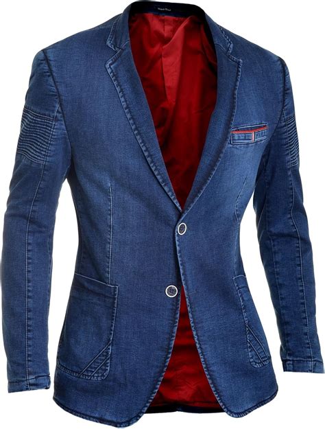 Mens Casual Denim Blazer Jacket Dark Blue Red Finish Slim Fit Soft ...