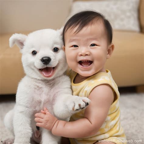 Asian Baby with Dog | Stable Diffusion Online
