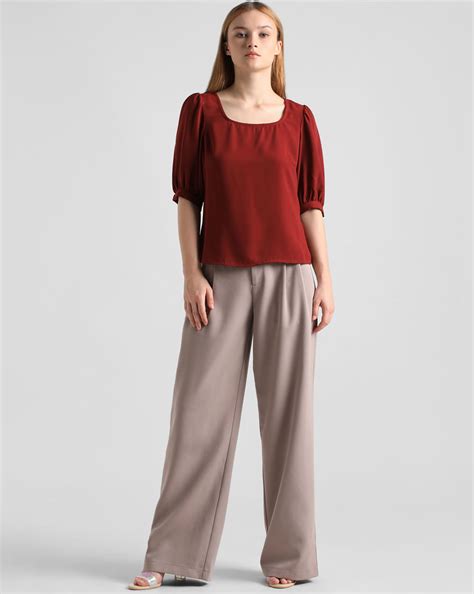 Maroon Puff-Sleeved Top