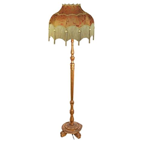 Wood Carved Floor Lamp with Fringed Lampshade, Italy, 1970s For Sale at ...