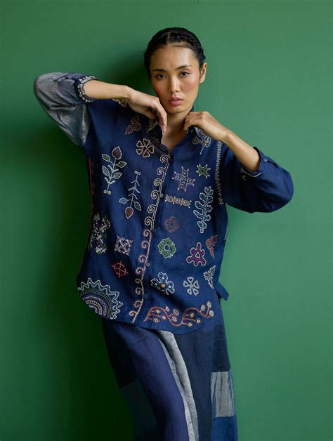 Tansa Hand-Embroidered Co-ord Set - Navy – Manan