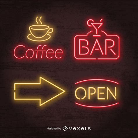 Neon Pub Signs Set Vector Download