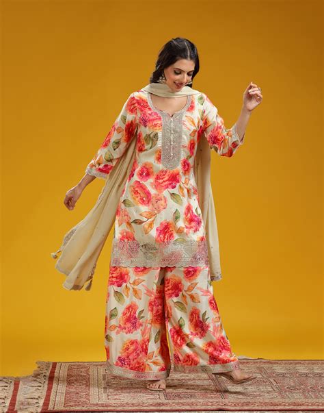 Shop Bisqué Tan Floral Festive Printed Kurta Set – Roopkala
