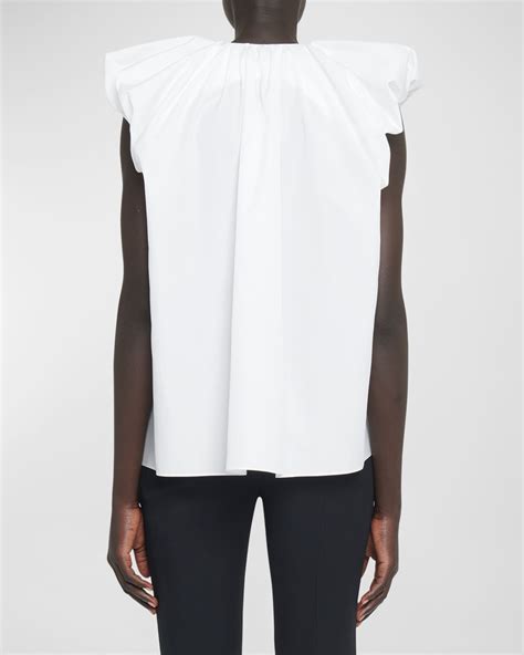 Alexander McQueen V-Neck Puff Cap-Sleeve Shirt | Neiman Marcus