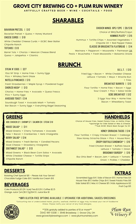 Menu — Grove City Brewing Company