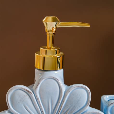 Flower Soap Dispenser With Holder Ceramic Blue Online - Premium ...