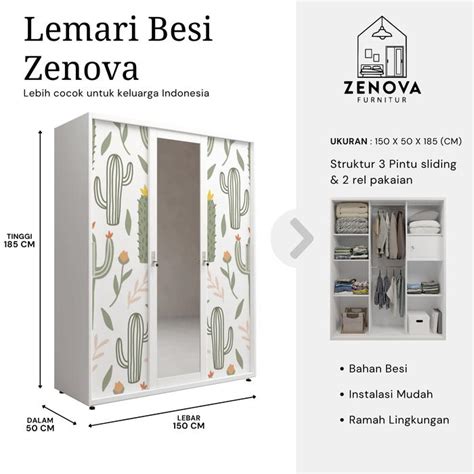 Promo Zenova Besi Sliding Lemari 3 Pintu Lebar 150cm, Pintu Sliding ...