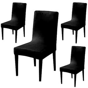 HOKIPO 200 GSM Premium Velvet Series Chair Covers Set of 4, Black (AR ...