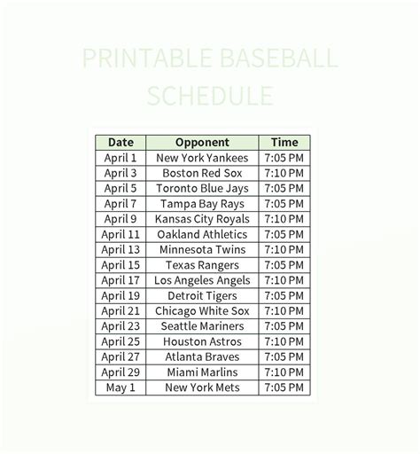 Free Printable Baseball Schedule Templates For Google Sheets And ...