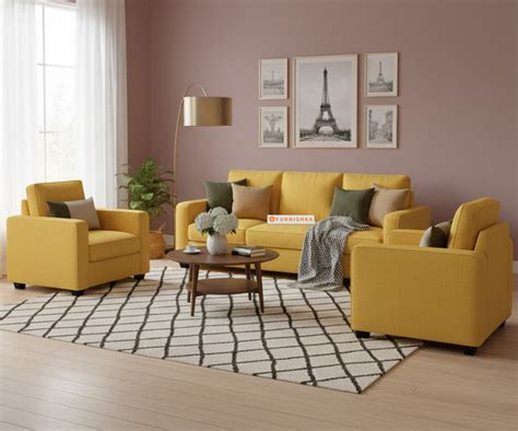 Melaka 3+1+1 Seater Sofa Set Mustard Yellow – Furnishka