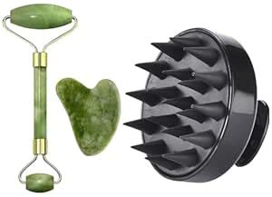 EASYSHOP Facial Massager Jade Roller & Gua Sha Tool Natural Himalayan ...