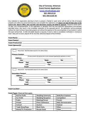 City of Conway Event Permit Application - Blank Fillable Template ...