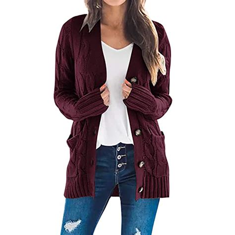 VEKDONE Women's Long Sleeve Cable Knit Cardigan Sweaters Open Front ...