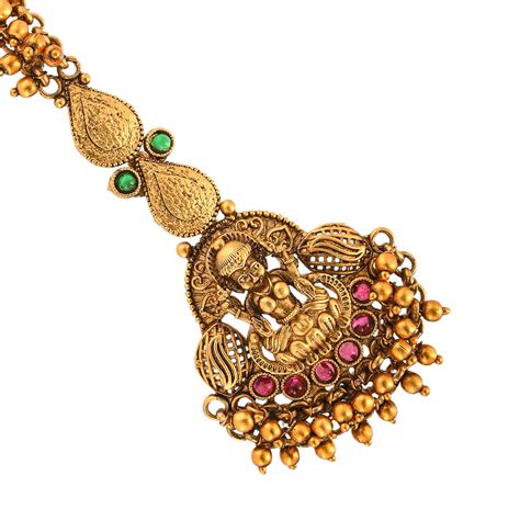 Kundan and Faux Pearls Adorned Brass Gold Plated Maang Tika – VOYLLA