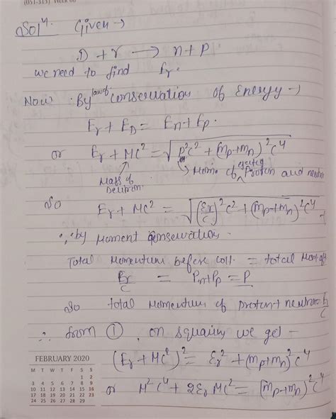 A deuteron of mass m and be.. is strike by a y photon of energy e, and ...