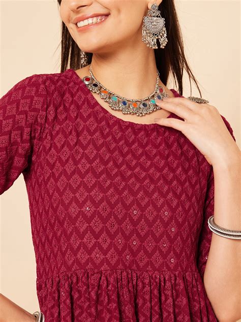 Maroon Chikankari Kurta Sharara Set - InWeave