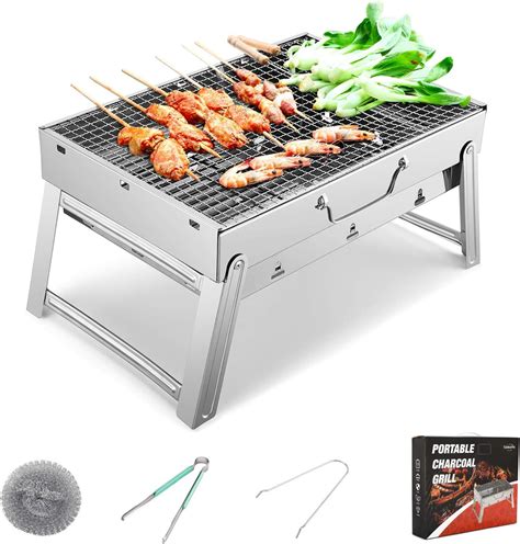 Amazon.com: Sunkorto Folded Charcoal BBQ Grill Set, Stainless Steel ...