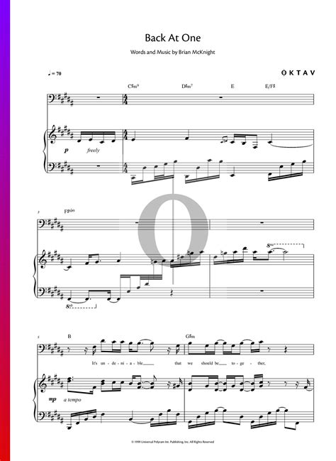 Back At One Sheet Music (Piano, Voice) - OKTAV