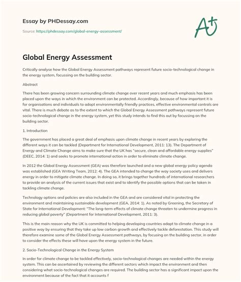 Global Energy Assessment - PHDessay.com