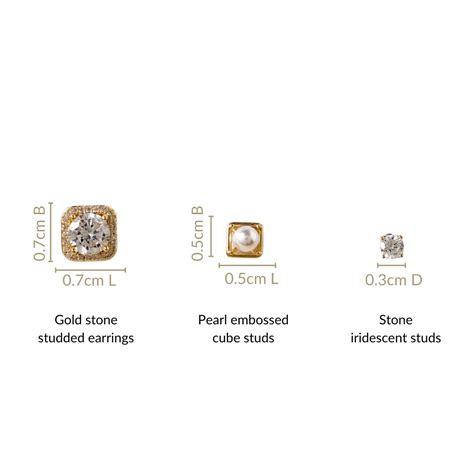 Jewellery Online - Premium Square Sparkle Studs Set Of 3 | Nestasia
