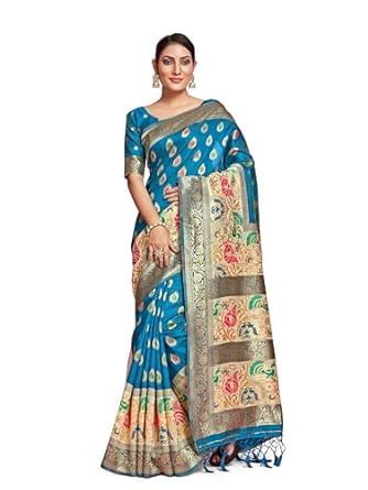 MIMOSA Women's Woven Design Kanjivaram Art Silk Saree With Blouse Piece ...
