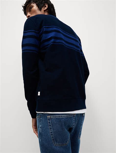 Buy Cotton Rich Waffle Striped Sweatshirt at Marks & Spencer