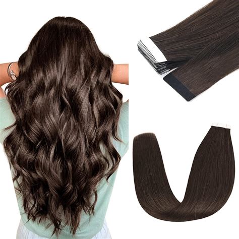Amazon.com : Vlasy Tape in Hair Extensions Human Hair Chocolate Brown ...