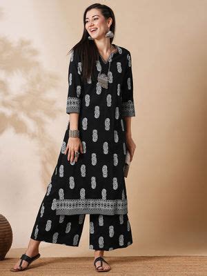 Buy Globus Women Black Allover Paisley Printed Straight Kurta With ...