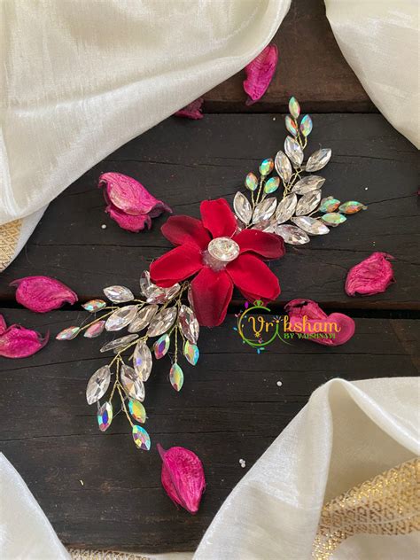 Red Floral Veni with Crystals-H132 – vrikshamindia