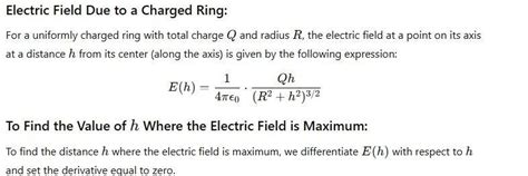 For a uniformly charged ring of radius R, the electric field on its ...