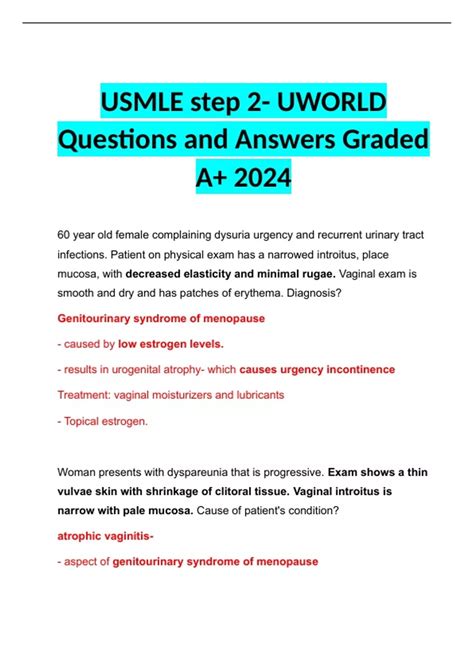 USMLE step 2- UWORLD Questions and Answers Graded A+ 2024 - USMLE ...