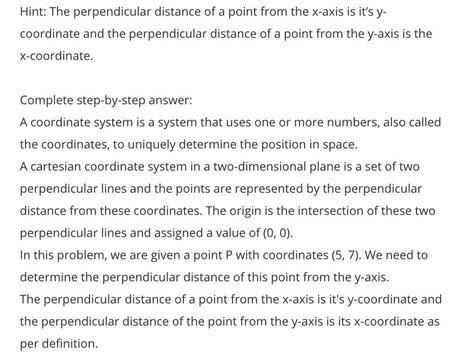 Find the perpendicular distance of the point A (7,5) from y-axis ...