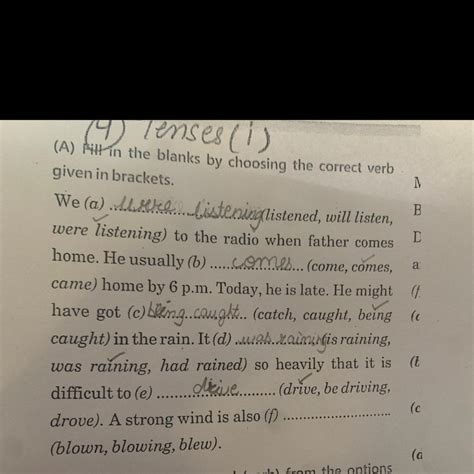 (A) in the blanks by choosing the correct verb given in brackets ...