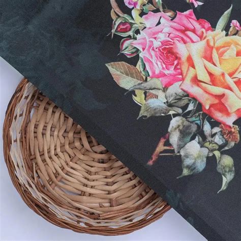 Digital Printed Japan Satin Fabric - Floral Print, Black – FAB VOGUE Studio