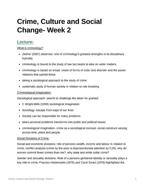 Crime Culture and Social Change- Week 2 - Crime, Culture and Social ...