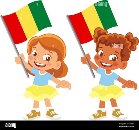 Guinea flag in hand. Children holding flag. National flag of Guinea ...