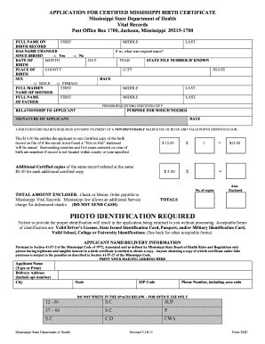 Mississippi Birth Certificate - Fill and Sign Printable Template Online