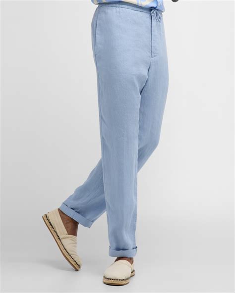 Canali Men's Linen-Blend Drawstring Pants | Neiman Marcus