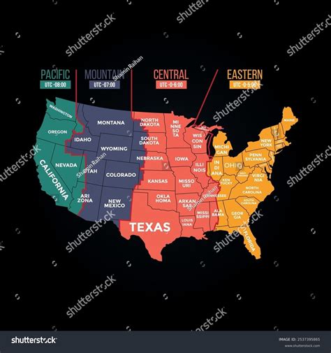 Usa Time Zones Map America Colourful Stock Vector (Royalty Free) 2537395865 | Shutterstock - map of america zones