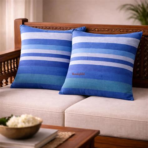 Buy Sky Blue Handloom Cotton Cushion Cover ₹ 349| theindiglobal