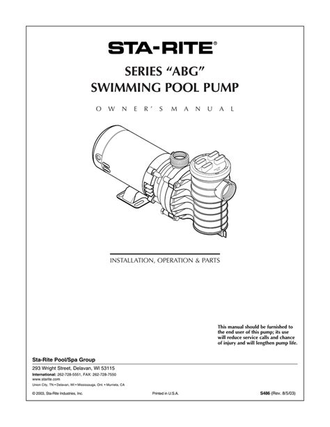 Image result for Sta-Rite Pool Pump Manual