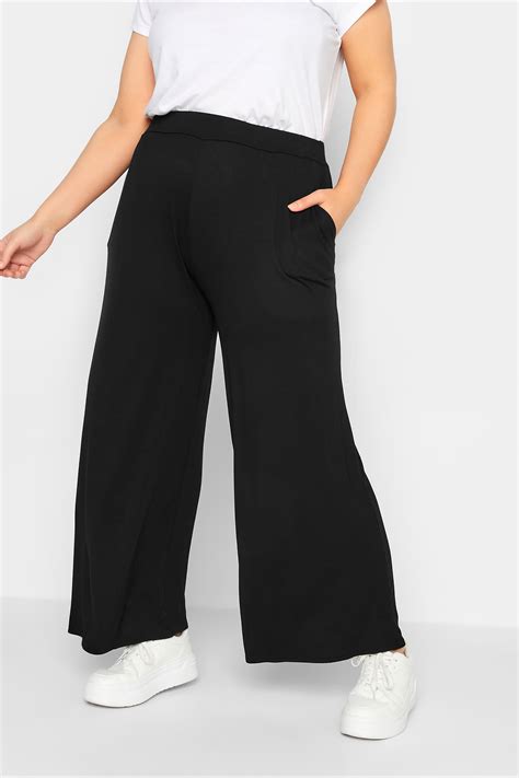 Plus Size Black Wide Leg Stretch Trousers | Yours Clothing