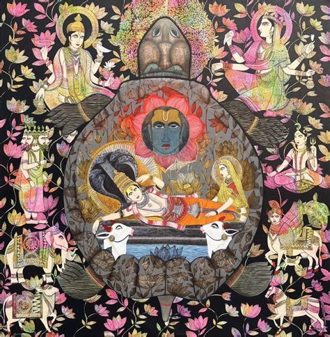 "Kurma": Red Violet Acrylic Painting (48x48) by Ashok Rathod – ArtZolo.com