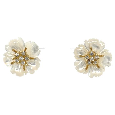 Carved Amethyst, Mother-of-Pearl 18k Floral Earring Jackets w/ White ...