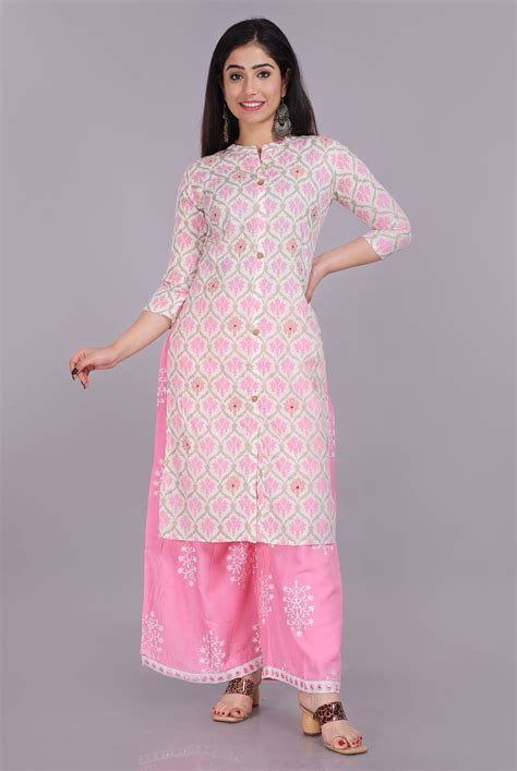 Pink Bunkari Women Kurta And Palazzo Set