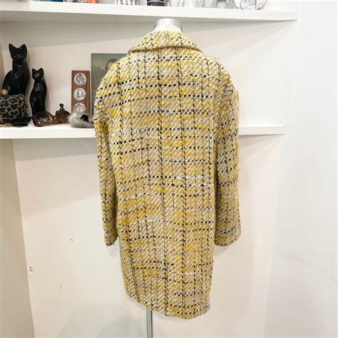 STEFANEL/coat/yellow/black/knit/medium/ladies/ステファネル/コート/ニット/黄色/黒/ミディ丈 ...