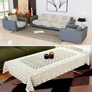 Heart Home Sofa & Center Table Cover Set | Net 5 Seater Sofa & 4 Seater ...