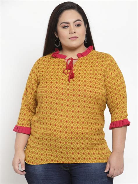 Plus Size Women Mustard Yellow Printed Top – Parfait Pluss