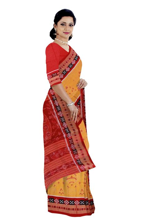 Dhadi Pasapali Sambalpuri saree Bandha Design in Yellow Colour